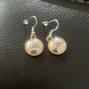 Brighton Gold and Silver Dangle Earrings with LOL Design
